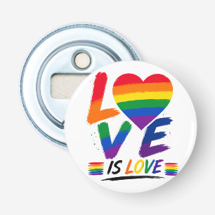 Liefde is Liefde – Regenboog Pride Kwast Ontwerp Button Flesopener
