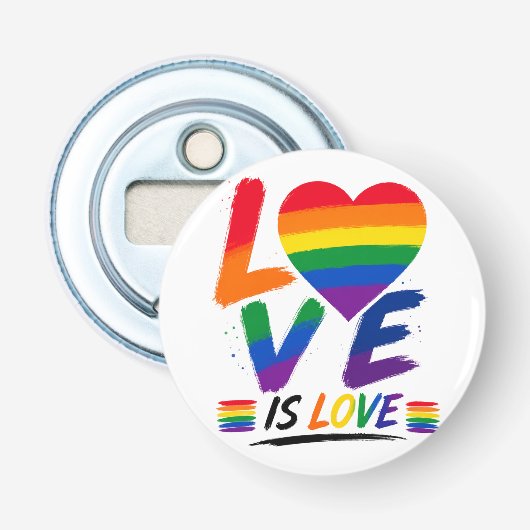 Liefde is Liefde – Regenboog Pride Kwast Ontwerp Button Flesopener (Voorkant)