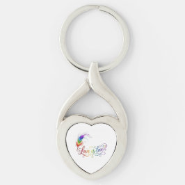 Liefde is Liefde Regenboog Veer Elegant Hart Metaa Sleutelhanger