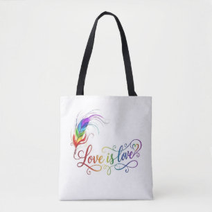 Liefde is Liefde Regenboog Veer Elegant Schrift Bo Tote Bag