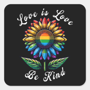 Liefde Is Liefde Regenboog Zonnebloem LGBT+ Gay Le Vierkante Sticker