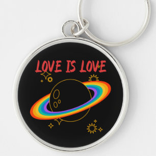 Liefde is liefde. Regenboogplaneet. LGBTQ+pride Sleutelhanger