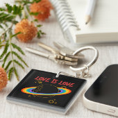 Liefde is liefde. Regenboogplaneet. LGBTQ+pride-to Sleutelhanger (Voorkant Rechts)