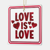 Liefde is liefde, rode harten keramisch ornament (Links)