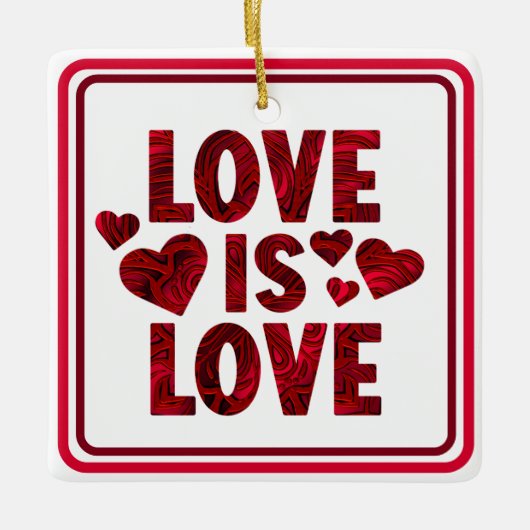 Liefde is liefde, rode harten keramisch ornament (Voorkant)