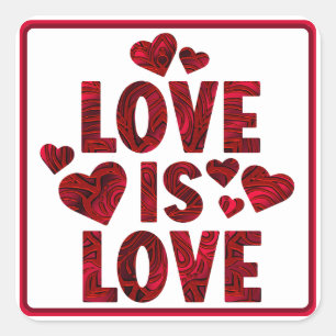 Liefde is liefde, rode harten vierkante sticker