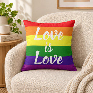 Liefde is Liefde Script Regenboog Streep Pride Kussen