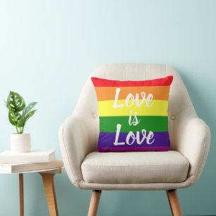 Liefde is Liefde Script Regenboog Streep Pride Kussen