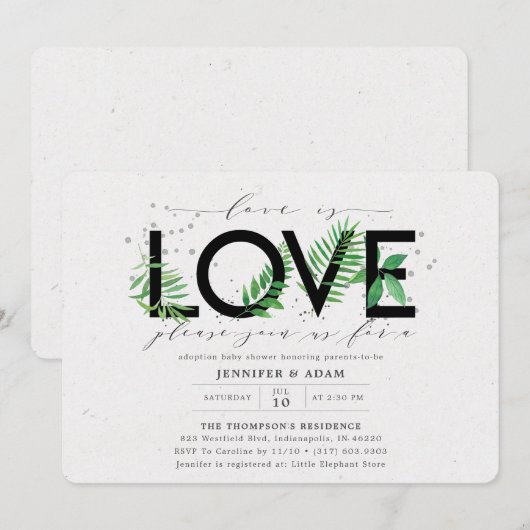 Liefde is liefde Tropisch groen Adoptie Baby Showe Kaart (Voorkant / Achterkant)