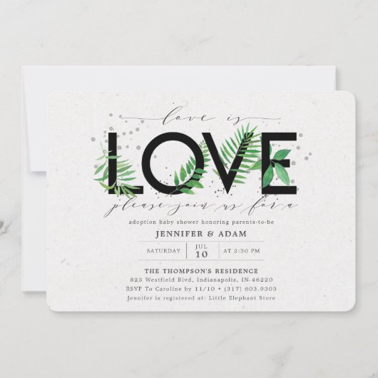 Liefde is liefde Tropisch groen Adoptie Baby Showe Kaart (Voorkant)