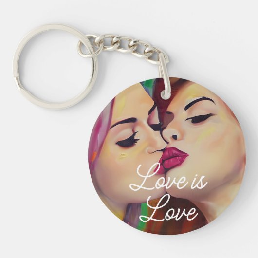 Liefde is Liefde | Twee Vrouwen Kussen Sleutelhanger (Voorkant)