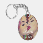 Liefde is Liefde | Twee vrouwen zoenen Sleutelhanger (Voorkant Links)