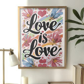 Liefde is Liefde Waterverf Bloemen LGBTQ Art Poster