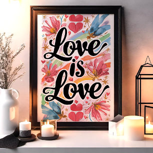 Liefde is Liefde Waterverf Bloemige LGBTQ Kunst Poster