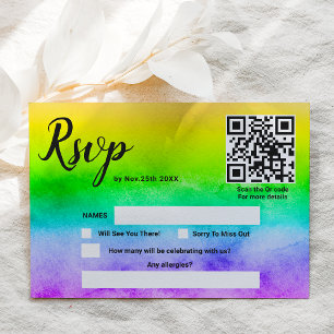 Liefde is liefde waterverf regenboog bruiloft qr c RSVP kaartje