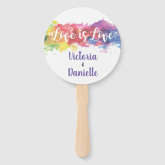 Liefde is Liefde waterverf Trouwhand Fans Handwaaier (Voorkant)