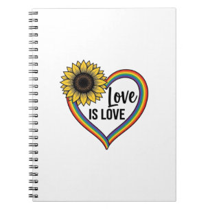 Liefde Is Liefde Zonnebloem Hart Vintage Vector T- Notitieboek