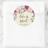 Liefde is lieve Bourgondische bloemenbruiloft stic Ronde Sticker (Tas)