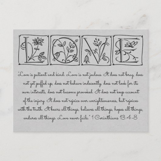 Liefde is Lijdzaam - Liefdevol - Nooit Faalt ~Bijb Aankondigingskaart (Voorkant)