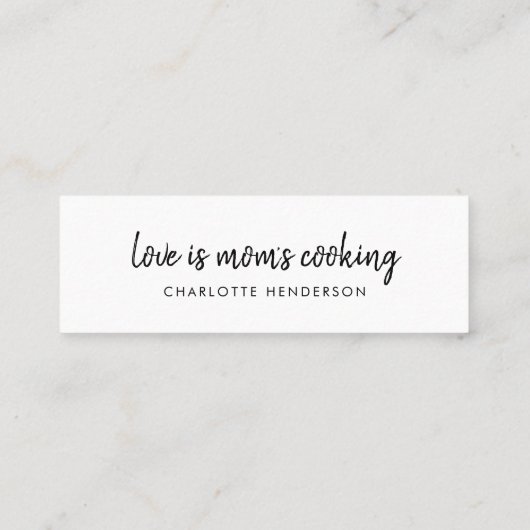 Liefde is mam's koken | Mini Recipe Bladwijzer Car Mini Visitekaartje (Achterkant)