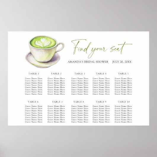 Liefde is Matcha Trouwzaalstoelindeling Poster (Voorkant)