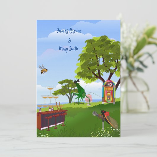 Liefde is Meadow Serenade Cicadas bruiloft Kaart (Staand voorkant)