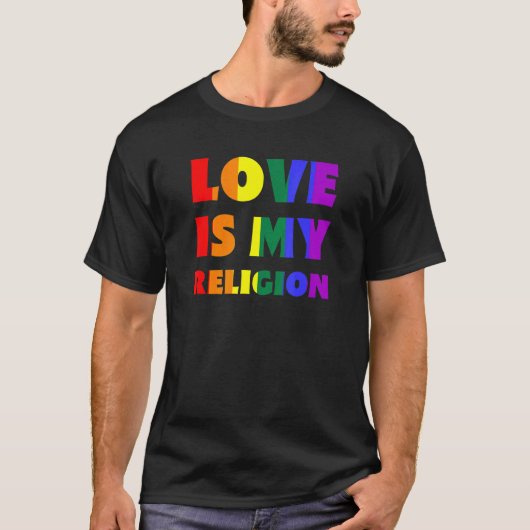 Liefde is mijn religie LGBTQIA+ Regenboog Vlag Gay T-shirt (Voorkant)
