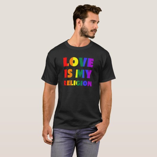 Liefde is mijn religie LGBTQIA+ Regenboog Vlag Gay T-shirt (Voorkant volledig)