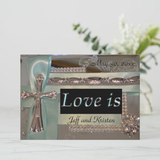 Liefde is... Mint en Silver Wedding Uitnodiging (Staand voorkant)