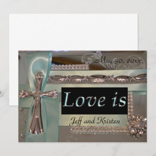 Liefde is... Mint en Silver Wedding Uitnodiging (Voorkant / Achterkant)