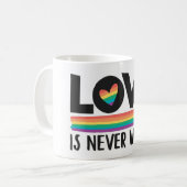 Liefde is nooit de verkeerde regenboog LGBTQ pride Koffiemok (Voorkant links)