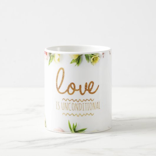 Liefde is Onvoorwaardelijke, roze rozen Koffiemok (Center)