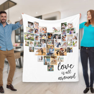 Liefde is overal Harten Vorm 36 Foto Collage Fleece Deken