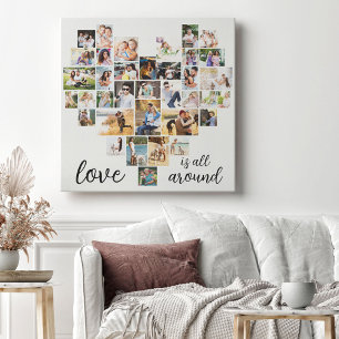 Liefde is overal Hartvormige 36 Fotocollage Canvas Afdruk