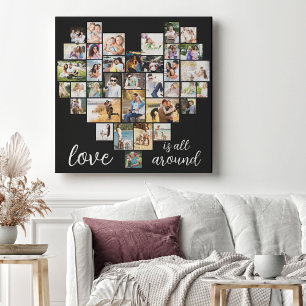 Liefde is overal Hartvormige Fotocollage 36 Canvas Afdruk