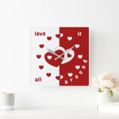 Liefde is overal rond - rood en wit hart vierkante klok (Huis)