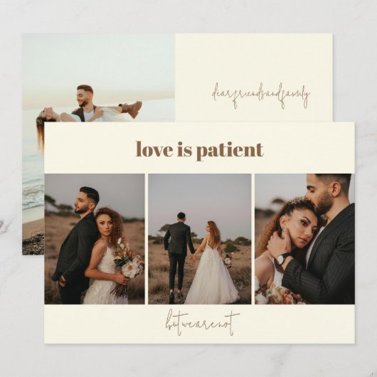 Liefde is Patiënt 4 Foto Wedding Elopement Aankond Aankondiging (Voorkant / Achterkant)