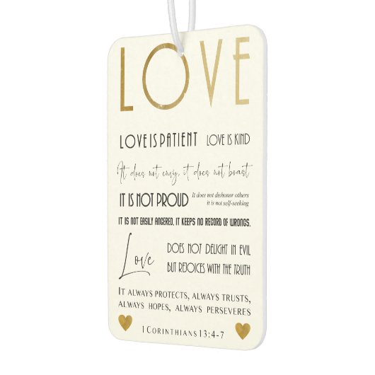 Liefde is patiënt BIble verse Typografie Gold Chic Luchtverfrisser (Links)