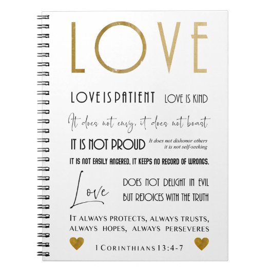Liefde is patiënt BIble verse Typografie Gold Chic Notitieboek (Voorkant)