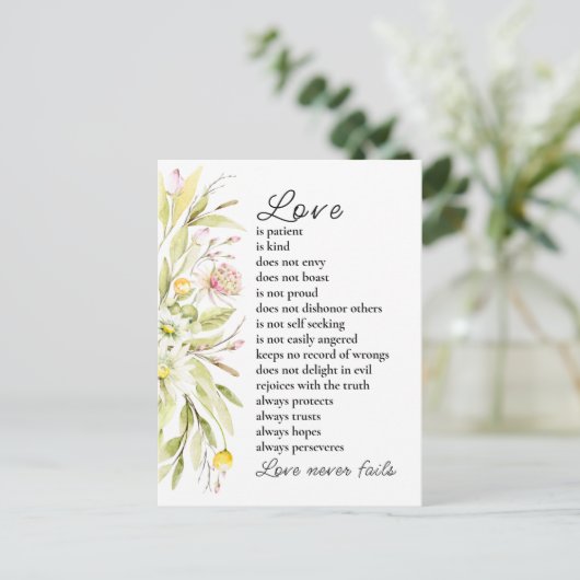 Liefde is Patiënt Bijbel Bruiloft Gefeliciteerd Briefkaart (Staand voorkant)