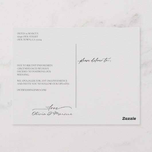 Liefde is patiënt bruiloft uitstel grijs briefkaart (Achterkant)