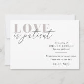 Liefde is patiënt bruiloft Verander de datum Save The Date (Voorkant)