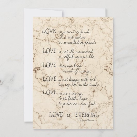 Liefde is Patiënt Crème Marmeren bruiloft Kaart (Achterkant)
