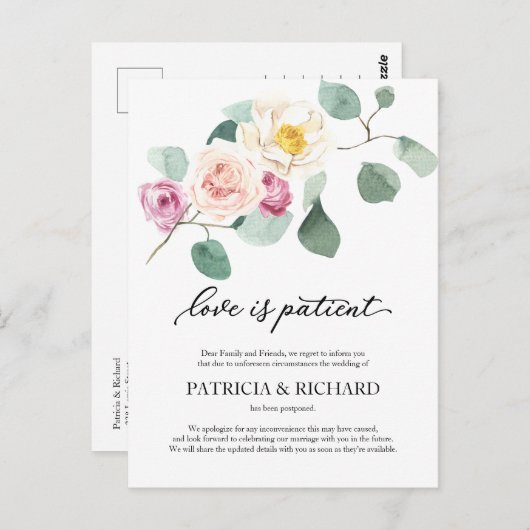 Liefde is patiënt eucalyptus bruiloft uitstel briefkaart (Voorkant / Achterkant)