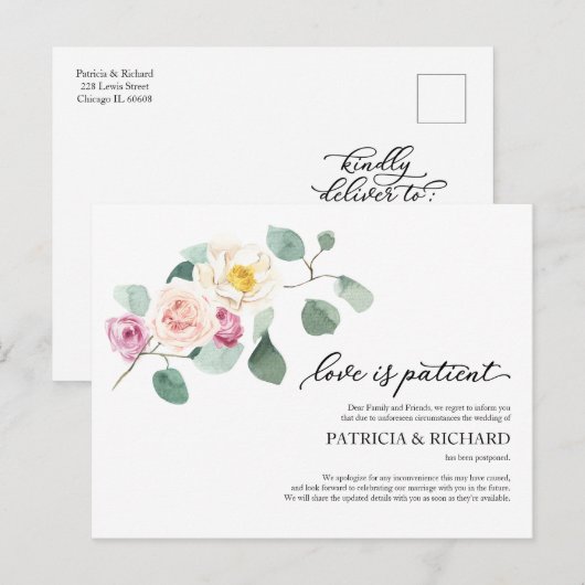 Liefde is patiënt eucalyptus bruiloft uitstel briefkaart (Voorkant / Achterkant)