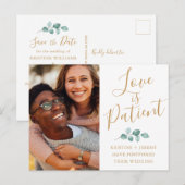 Liefde is Patient Gold Script Photo Save Our Date Aankondigingskaart (Voorkant / Achterkant)