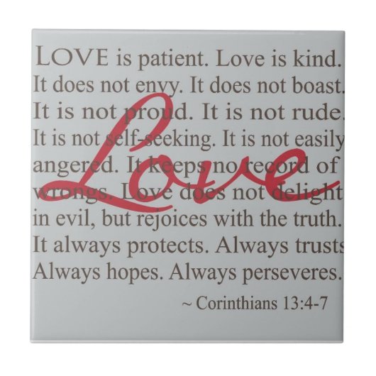 "Liefde is patiënt" keramische tegel Tegeltje (Voorkant)