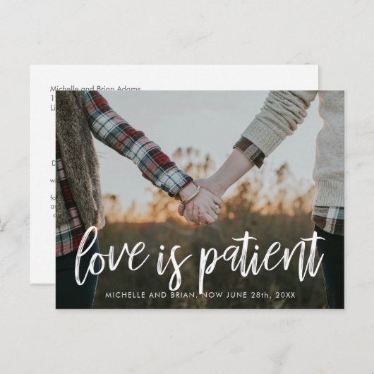 Liefde is Patiënt Verander de datum van het huweli Aankondigingskaart (Voorkant / Achterkant)