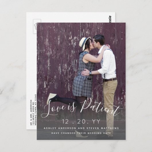 Liefde is patiëntenscript foto bruiloft uitgesteld briefkaart (Voorkant / Achterkant)