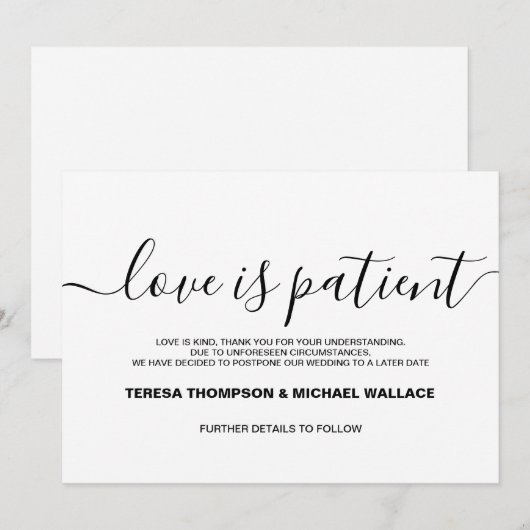 Liefde is Patiëntenweddenschap Uitgestelde aangepa Kaart (Voorkant / Achterkant)